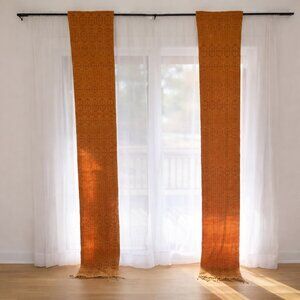 Vintage Hand Loomed Window Treatment 2 Panel Set 14"x103" Mustard Yellow Boho